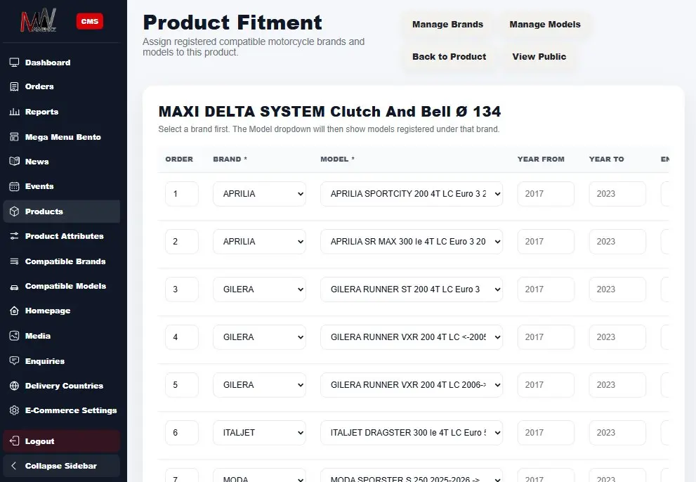 MA Werkz vehicle fitment and product CMS