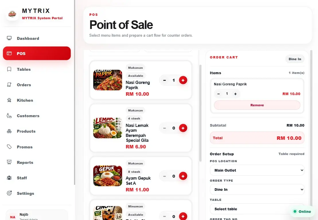 MYTRIX Lite customer ordering platform